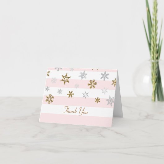 Gold Pink Snowflakes Merci Cartes (Devant)