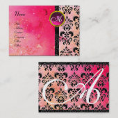 GOLD PINK SPARKLING DAMASK MONOGRAM, fuchsia Visitekaartje (Voorkant / Achterkant)