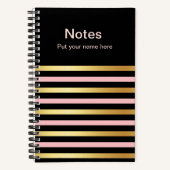 Gold & Pink Striped Notes Journal Custom Name Book (Recto)