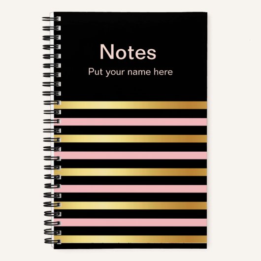 Gold & Pink Striped Notes Journal Custom Name Book (Recto)