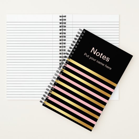 Gold & Pink Striped Notes Journal Custom Name Book Notitieboek (Binnen)