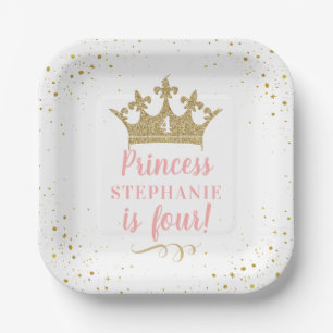 Gold Pink Tiara Crown Birthday Party Square Papieren Bordje