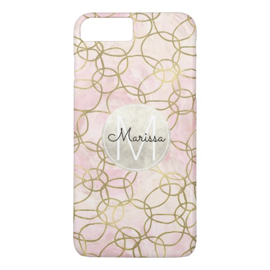 Gold Pink Waterverf Circuits Abstract Monogram Case-Mate iPhone Case (Achterkant)
