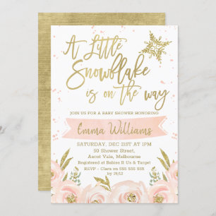 Gold Pink Winter Snowflake Baby shower Uitnodiging