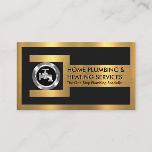 Gold Pipe Wrench On Silver Steel Faucet Nut Visitekaartje (Voorkant)