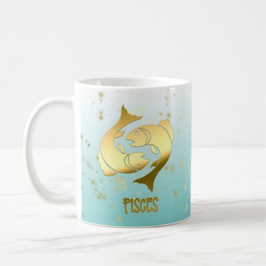 Gold Pisces Ombre Zodiac Astrology Horoscope Sign Koffiemok (Links)