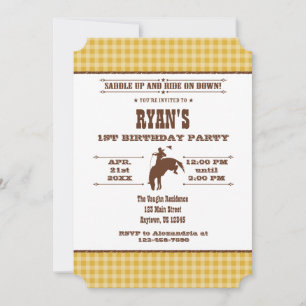 Gold Plaid Cowboy Rodeo Anniversaire Invitation