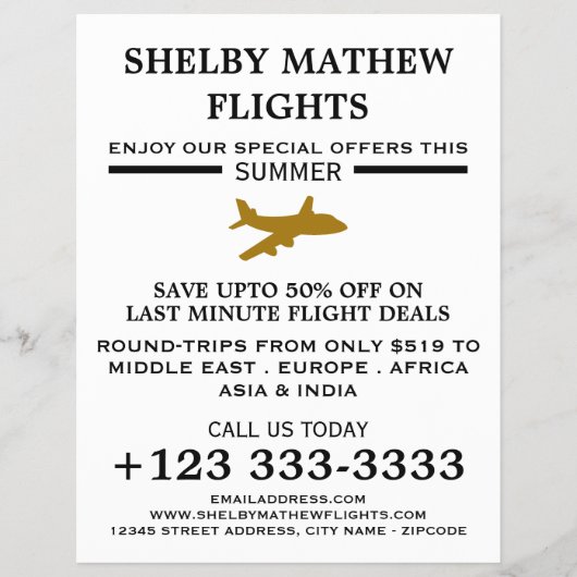 Gold Plane Icon, Airline Adverteren Flyer (Voorkant)