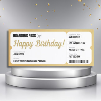 Gold Plane Ticket - Surprise Boarding Pass Uitnodi