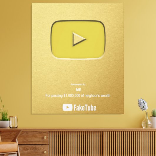 Gold Play Button FakeTube Canvas Afdruk (Insitu (Woonkamer))