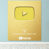 Gold Play Button FakeTube Canvas Afdruk (Insitu (Houten vloer))