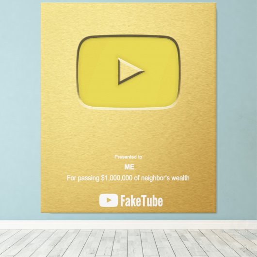Gold Play Button FakeTube Canvas Afdruk (Insitu (Houten vloer))