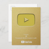 Gold Play Button FakeTube Uitnodiging Briefkaart (Voorkant / Achterkant)