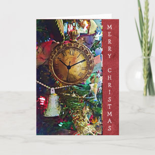  Gold Pocket Watch-kaart voor prettige kerstdagen Feestdagen Kaart