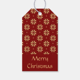 Gold Poinsettia Pattern op Red Cadeaulabel