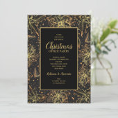 Gold Poinsettias Floral Invitations de Noël (Debout devant)