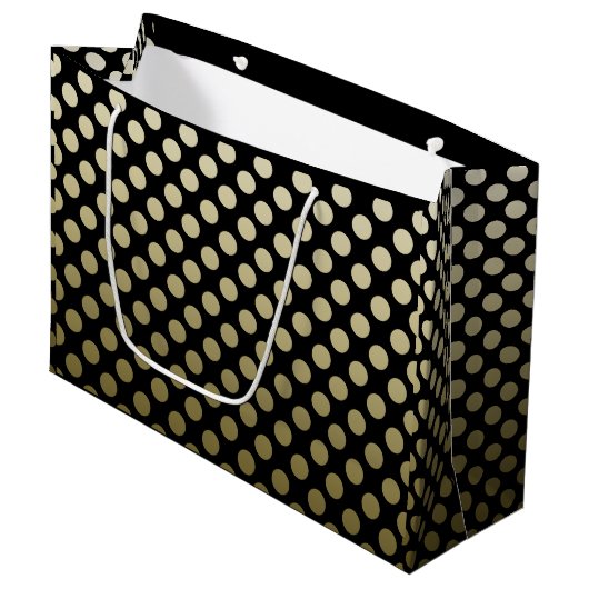 Gold Polka Dot op Black Large Cadeautasje (Voorkant Gekanteld)