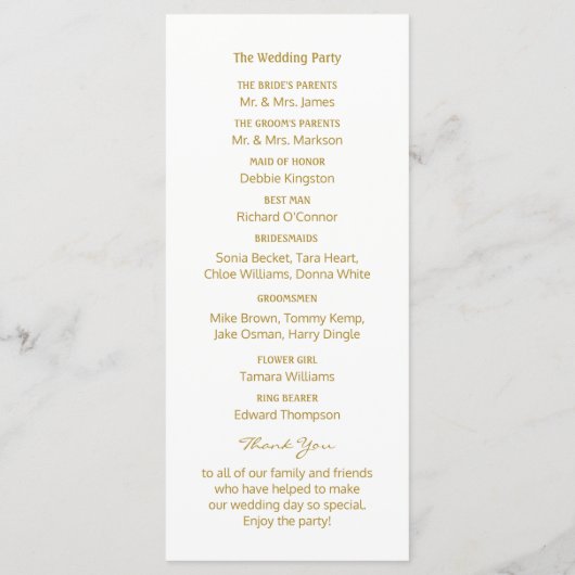 Gold Polka Dot - White & Gold - Wedding Programme Programma (Achterkant)