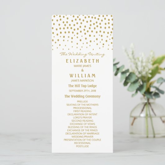 Gold Polka Dot - White & Gold - Wedding Programme Programma (Staand voorkant)