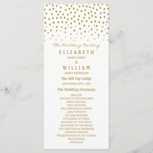 Gold Polka Dot - White & Gold - Wedding Programme Programma (Voorkant)