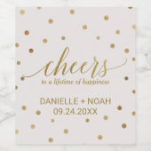 Gold Polka Dots "Cheers" Wedding Wine Labels Wijn Etiket (Enkel label)