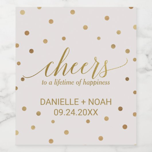Gold Polka Dots "Cheers" Wedding Wine Labels Wijn Etiket (Enkel label)
