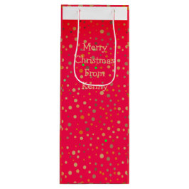 Gold Polka Dots on Red Modern Text Trendy Wijn Cadeautas