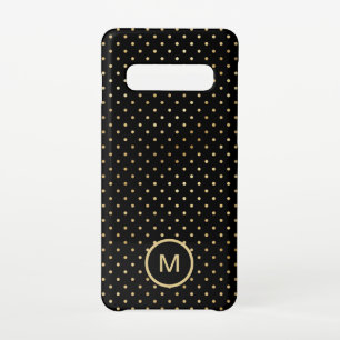 Gold Polka Dots Patroon Monogram Initiaal Zwart Samsung Galaxy S10 Hoesje