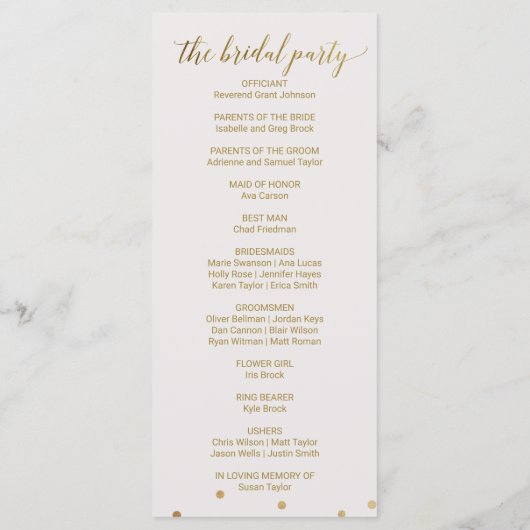 Gold Polka Dots Wedding Program Programma (Achterkant)