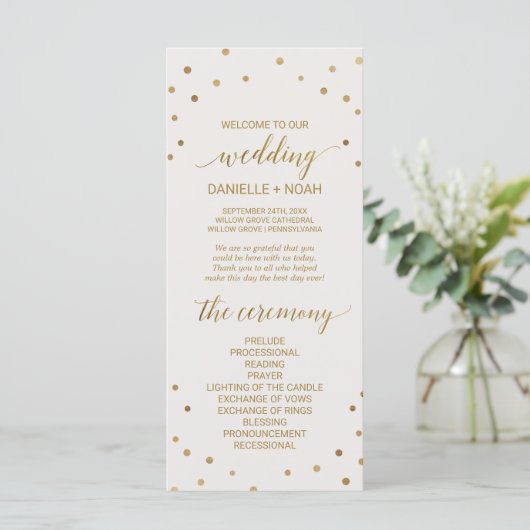 Gold Polka Dots Wedding Program Programma (Staand voorkant)
