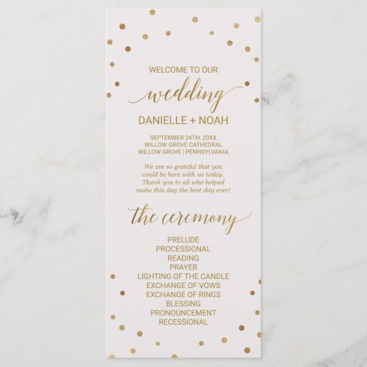 Gold Polka Dots Wedding Program Programma (Voorkant)