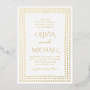 Gold polka stipt bruiloft. Elegant eenvoudige geom Folie Uitnodiging