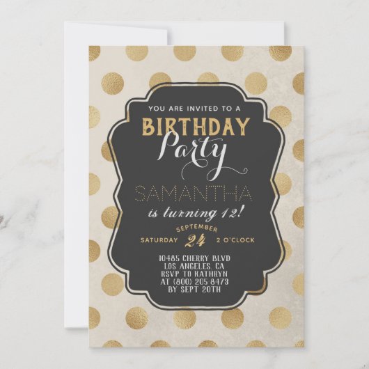 Gold Polkadot Birthday Kaart (Voorkant)