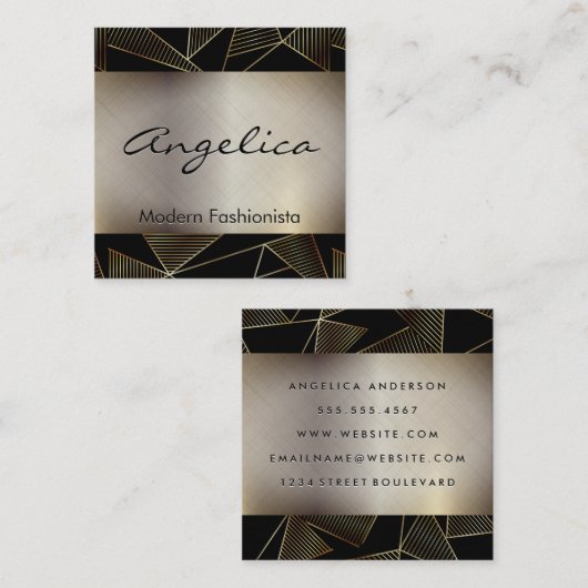 Gold Poly Pattern | Gold Metallic achtergrond Vierkante Visitekaartje (Voorkant / Achterkant)