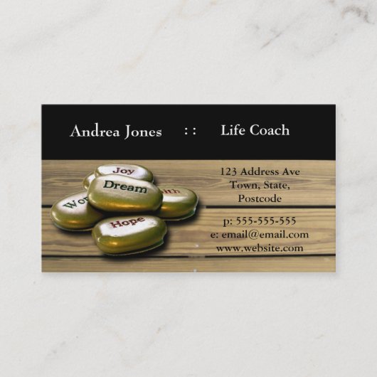 Gold Positive woordstenen life coach visitekaartje (Voorkant)