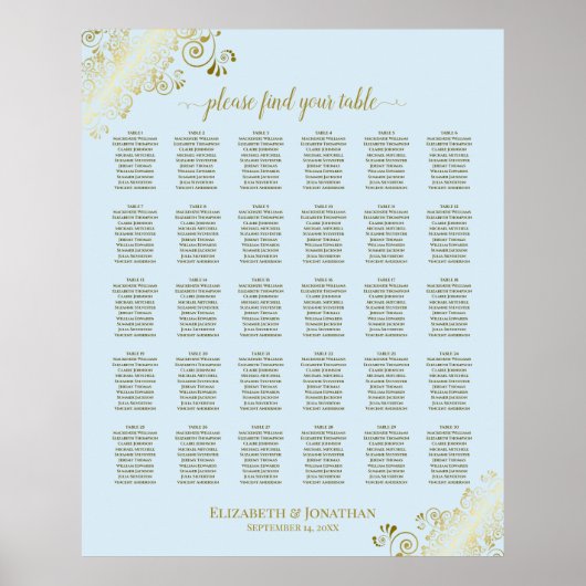 Gold & Powder Blue 30 tafel-weddenschapenkaart Poster (Voorkant)