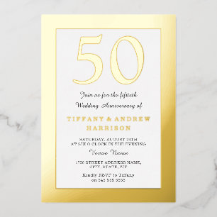Gold Ppress Border 50th Wedding Jubileum Gold Folie Uitnodiging