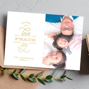 Gold Ppress LOVE PEACE JOY Grey Foto Folie Feestdagenkaart