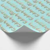 Gold Prettige feestdagen Script Pastel Mint Tiffan Cadeaupapier (Hoek)