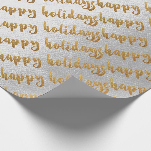 Gold Prettige feestdagen Script Silver Grey White Cadeaupapier (Hoek)