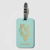 Gold Prickly Cactus Doodle-gepersonaliseerd Bagagelabel (Voorkant (verticaal))