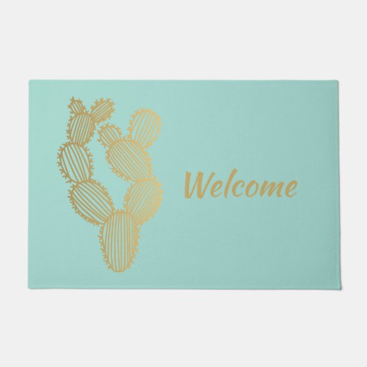 Gold Prickly Cactus Doodle-gepersonaliseerd Deurmat (Voorkant)