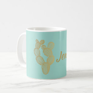 Gold Prickly Cactus Doodle-gepersonaliseerd Koffiemok