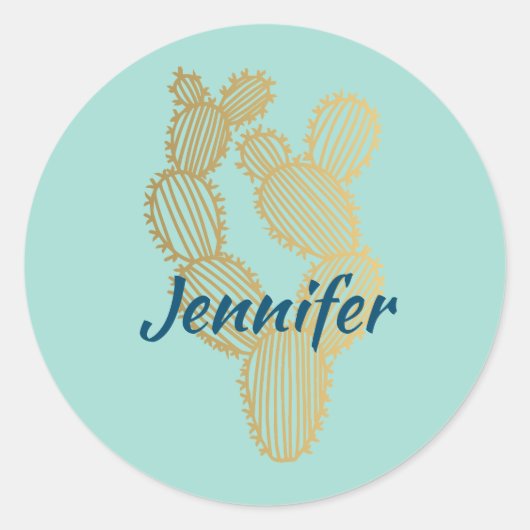 Gold Prickly Cactus Doodle-gepersonaliseerd Ronde Sticker (Voorkant)
