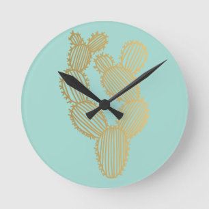 Gold Prickly Cactus Doodle Ronde Klok