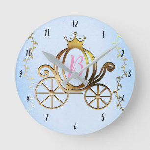 Gold Princess Carriage Blue Storybook gepersonalis Ronde Klok