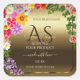 Gold Product Labels Colorful Flowers met Monogram