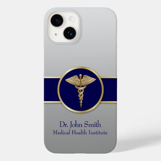 Gold Professional Caduceus Medical Blue Case-Mate iPhone Case (Achterkant)
