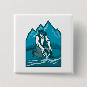 Gold Prospector Miner Pan Retro Vierkante Button 5,1 Cm