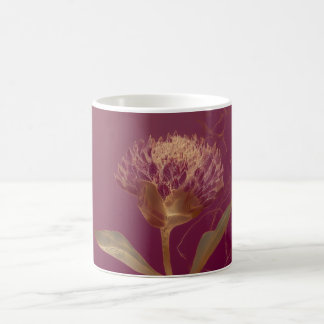 Gold Protea Flower Burgundy Botanical Linework Koffiemok